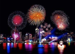 a group of fireworks in the sky